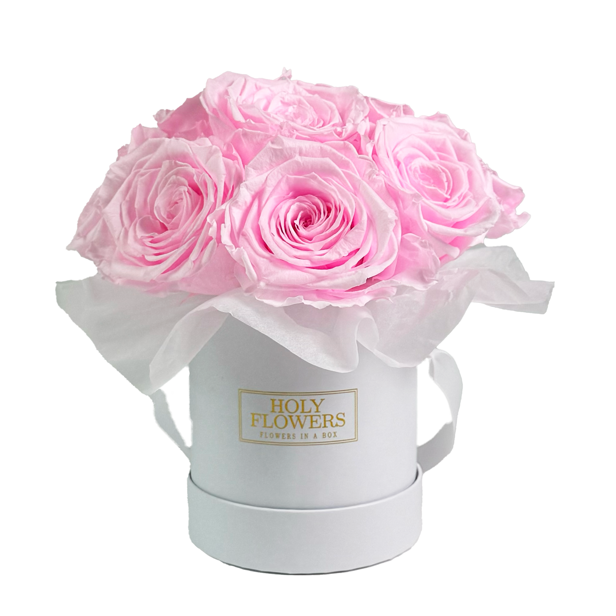 Rosenbox Bouquet mit Infinity Rosen und weißem Seidenpapier