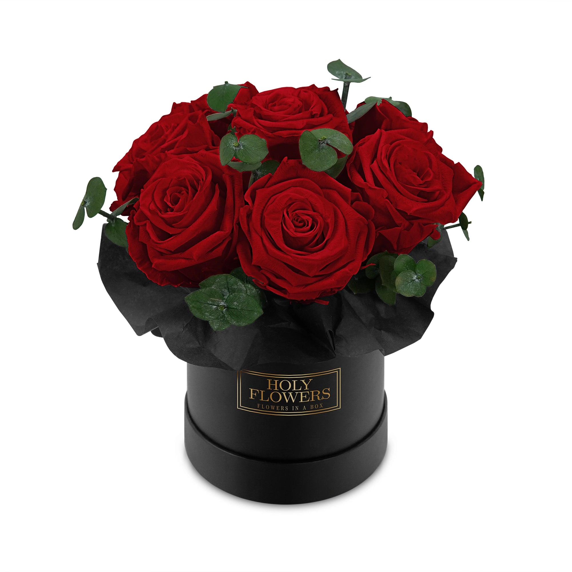 Rosenbox mit Infinity Rosen und konserviertem Eukalyptus